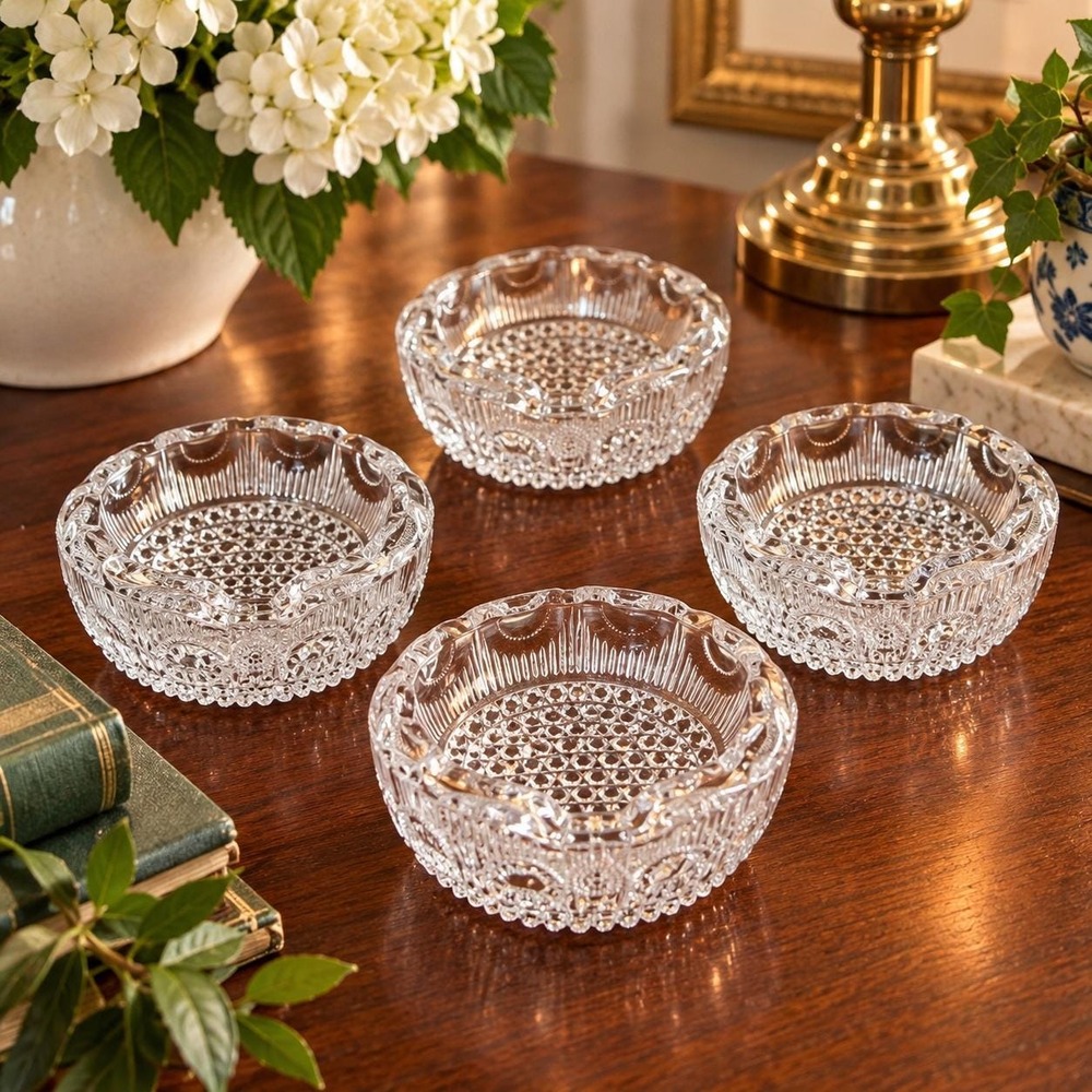 Pressed Glass Ashtrays Set of 4 Clear Glass Individual Ashtrays Small Trinket